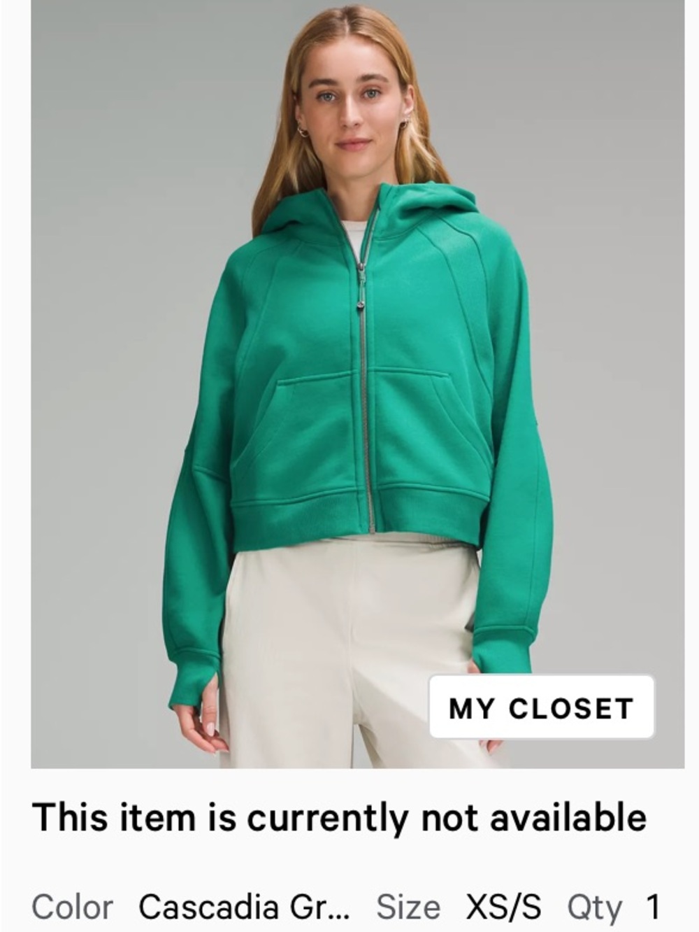 lululemon athletica Scuba full zip Cascadia Green Cropped Zip Hoodie